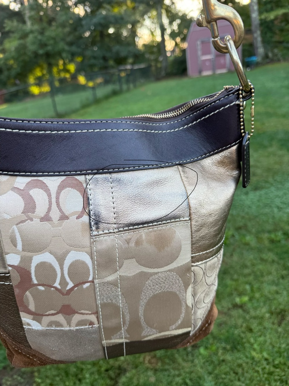 Vintage Y2K Coach Signature Patchwork Gold Brown Hobo Crossbody Bag - Picture 15 of 15